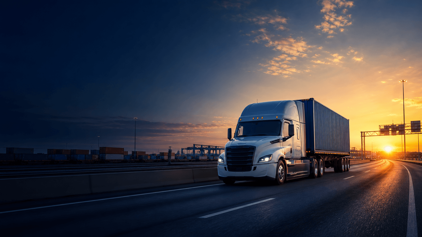 Intermodal truck moving freight through a Midwest logistics corridor